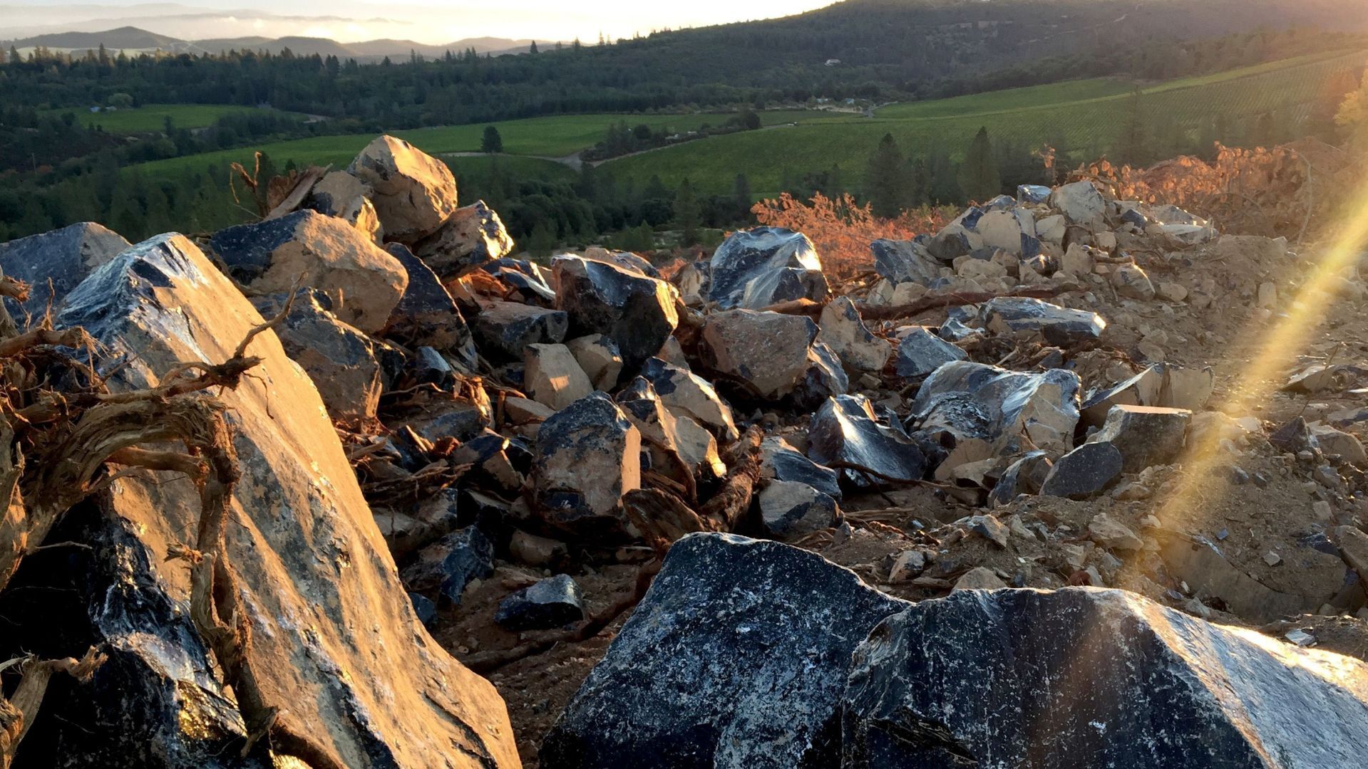 Obsidian Rock, torn up vineyard